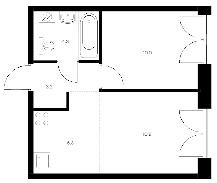 1-комнатная квартира 34.7 м², 2/9 эт., ЖК «Лермонтовский 54»